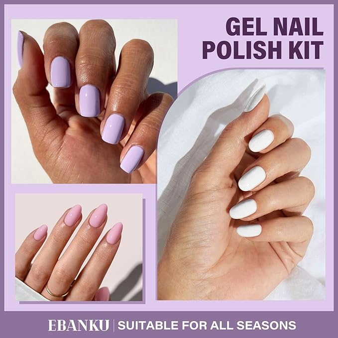 EBANKU 6 Pcs Pink Gel Nail Polish Set, 15ML Same Color Same Bottle White Purple Soak Off Gel Nail Polish Kit Nail Art Manicure Gifts for Women