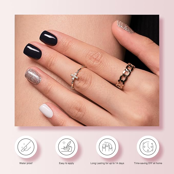 Semi Cured Gel Nail Strips - 30PCS Long-Lasting Nail Wraps, Salon-Quality Semi Cured Stickers, 2 Weeks Wear, Easy DIY Manicure-Light Glimmer