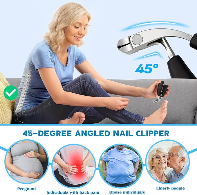 Long Handle Toenail Clippers Set for Seniors Thick Toenails, 7-in-1 Heavy Duty Nail Clippers with Catcher, Professional Ingrown Toenail Clippers for Men and Women, Manicure Pedicure Kit