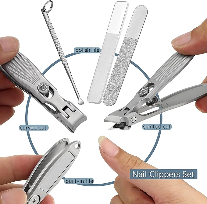 Curved and Slanted Nail Clippers Set for Men, Toe Nail Clippers for Seniors Thick Toenails, Large Wide Jaw Opening Sharp Nail Cutter with Catcher Heavy Duty for Adult Women