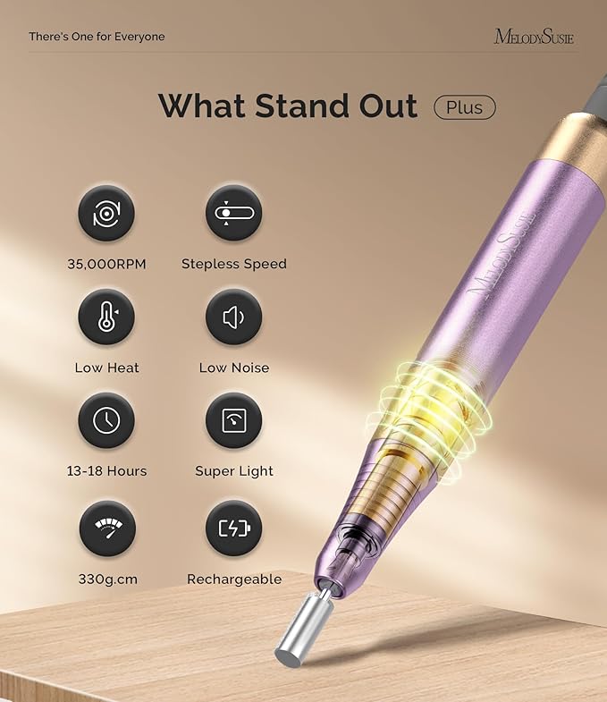 MelodySusie 2 in 1 Professional 35,000 RPM Nail Drill Kit, Coreless Rechargeable SM330G Electric Nail File, Cordless Portable Nail EFile for Acrylic Gel Nail Polish Removal, Lightweight & Quiet Purple