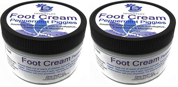 Diva Stuff Peppermint Piggies Soothing Foot Cream w/Eucalyptus, Peppermint & Menthol (Pack of 2)