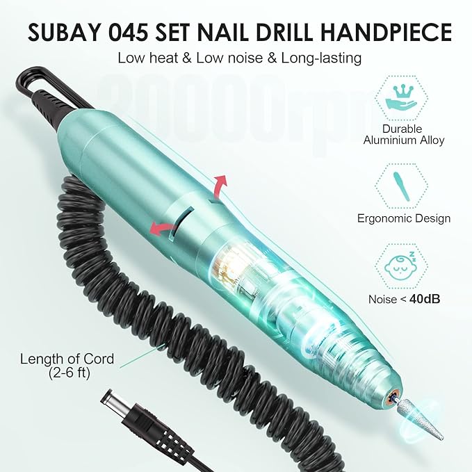 SUBAY Professional Finger Toe Nail Care Electric Nail Drill Machine Manicure Pedicure Kit Electric Nail Art File Drill with 1 Pack of Sanding Bands (Green)