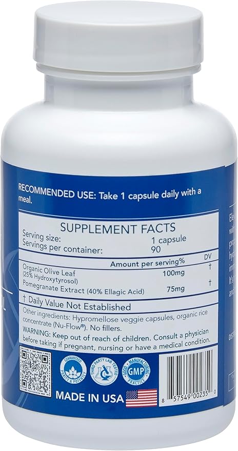Hydroxytyrosol Supplement Olea25 Organic Olive Leaf Extract Capsules, 90 Count, Antioxidants Supplement for Immune Support and Heart Health