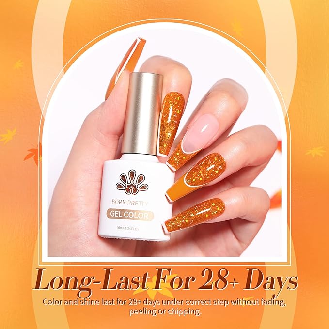 BORN PRETTY Fall Winter Gel Nail Polish Pumpkin Red Caramel Orange Brown Halloween Gel Nail Kit Cozy Campfire Autumn Gel Polish Set Nail Art Manicure Collection Christmas Gift 6PCS 7ML