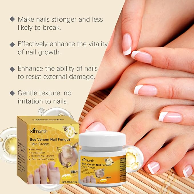 Bee Venom Nail Care Cream with Keratin & Hyaluronic Acid - Intensive Nail Care for Damaged & Brittle Nails, Cuticle Moisturizer for Men and Women, 0.71 Oz