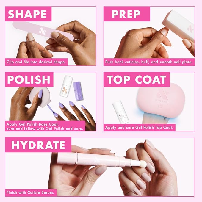 Olive & June Gel Mani System Set | Includes Nail Tools, Peel-Off & Gel Base Coats, Top Coat, LED Lamp, Cuticle Serum & The Poppy | Easy At-Home Mani Kit | 15-Free, Vegan, Cruelty-Free