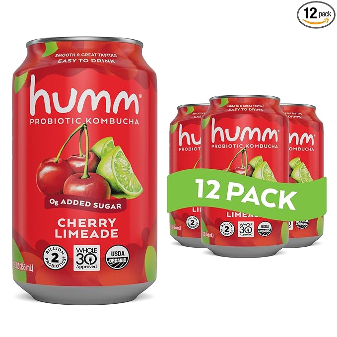 Humm Whole30 Approved Kombucha, Cherry Limeade, Organic, Vegan & GMO Free (12 Pack)
