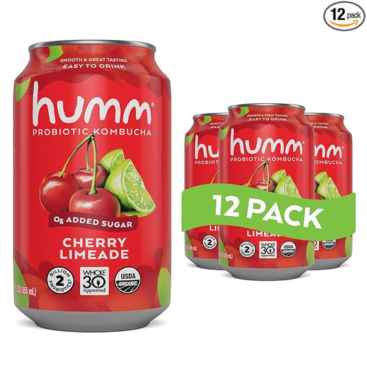 Humm Whole30 Approved Kombucha, Cherry Limeade, Organic, Vegan & GMO Free (12 Pack)