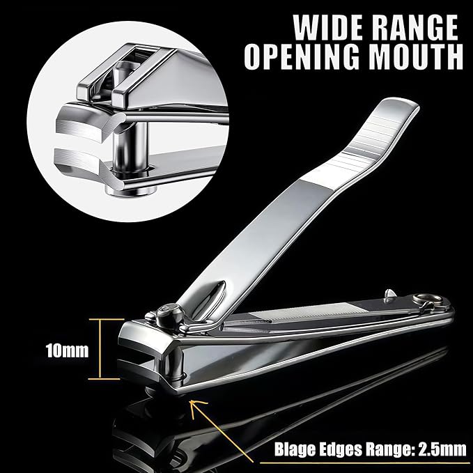 Large Finger Nail Clippers for Adult,10-Piece Nail Clippers Bulk for Men Women, Stainless Steel Long Handled Toenail Clippers 3.15 Inch Fingernail Clipper Set with Nail Cleaner/File