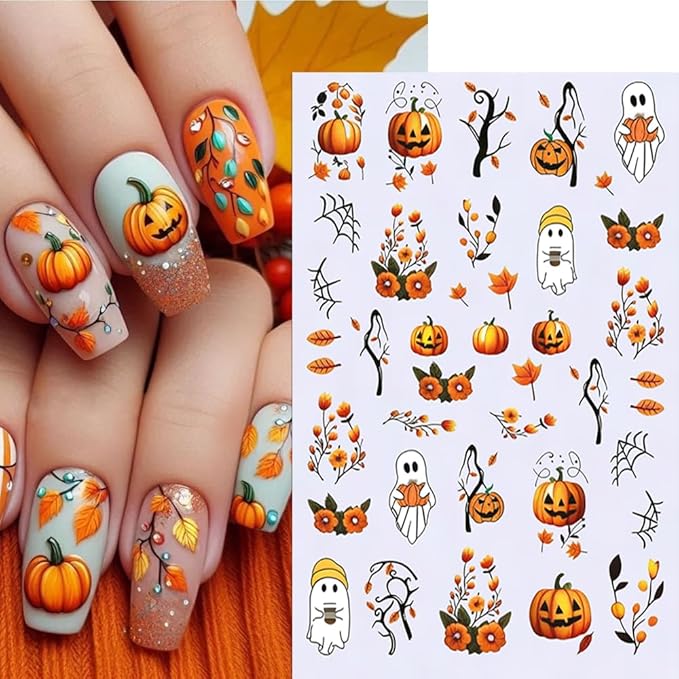 Halloween Nail Stickers Cat Ghost Skull Nail Art Stickers Spider Web Nail Decals DIY Self Adhesive Cute Cartoon Pumpkin Butterfly Design Sticker Nail Decoration for Women Manicure Accessories 6Pcs
