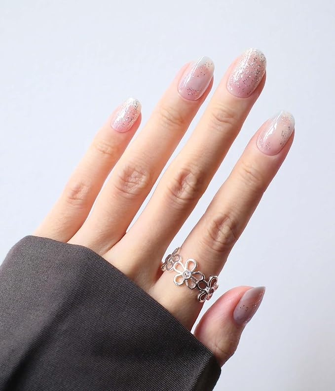 Nail Polish Strips - 22 Pcs Salon Quality Gel Nail Stickers - Long Lasting Wraps (Crystal Ice Sliver)