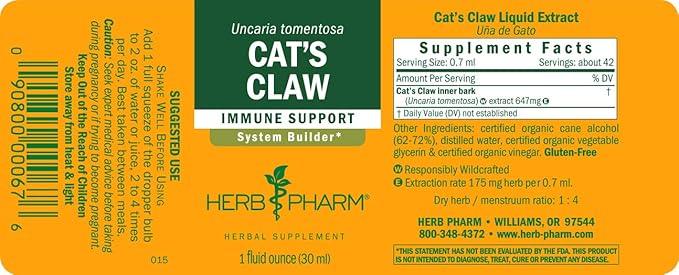 Herb Pharm Cat's Claw (UNA de Gato) Liquid Extract for Immune System Support - 1 Ounce