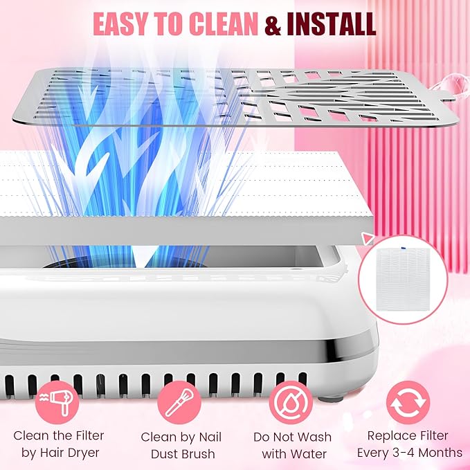 iMeshbean Nail Dust Collector, Cordless Dust Collector Nail Tech, Powerful Nail Fan Dust Collector with 10-Gear Touch Screen Control, Reusable Filters, for Home & Salon, Low Noise