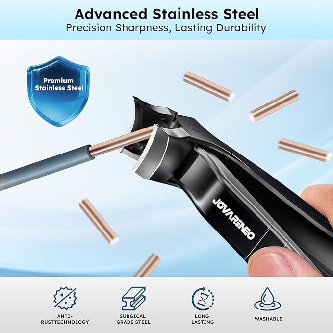 Toenail Clippers for Seniors, Angled Head Large Toe Nail Clippers for Thick Toenails, Wide Jaw Eagle Beak Clippers for Ingrown Nails, Anti-Splash Cutter with Curved Blade, Cuticle Clippers