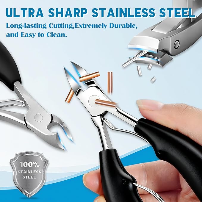Long Handle Toenail Clippers Set for Seniors Thick Toenails, 7-in-1 Heavy Duty Nail Clippers with Catcher, Professional Ingrown Toenail Clippers for Men and Women, Manicure Pedicure Kit