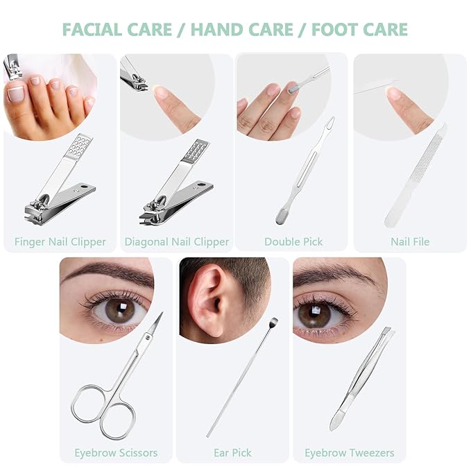 12 Set Manicure Set Bulk Mini Manicure Nail Clipper Kit 7 in 1 Stainless Steel Professional Nail Care Pedicure with Travel Portable Bag Grooming Kits for Christmas Women Men Home(Multi Color)