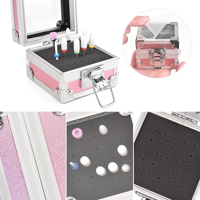 Professional 25 Holes Nail Drill Bits Box Container Nail Drill Grinding Bit Holder Nail Polish Head Storage Box Nail Tools Organizers Container Display Storage Box Manicure Tool (Aurora)
