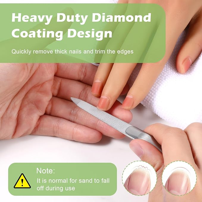 2 PCS Diamond Emery Board Double Sided Metal Nail File Stainless Steel Finger Nail Buffer Manicure Pedicure Tool Precision Fingernail File Natural Fingernail for Salon Home Travel Women Men