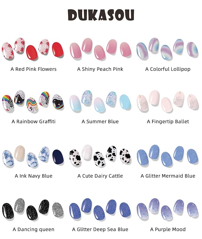 Semi Cured Gel Nail Strips (Colorful Lollipop), 28 pcs UV Gel Nail Stickers for Women Work with Any UV Lamps, Salon Quality Nails Wraps for Home DIY Nails Art