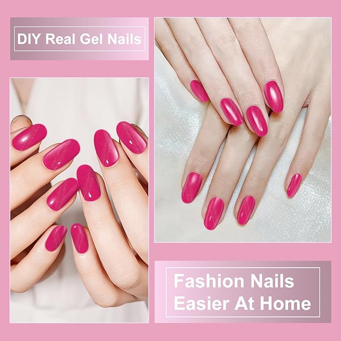 Semi Cured Gel Nail Strips,28 Pcs UV Nail Stickers for Women(cat Eye Pink),Gel Strips for UV Light Requried,Includes Prep Pads, NailFile & Wood Stick