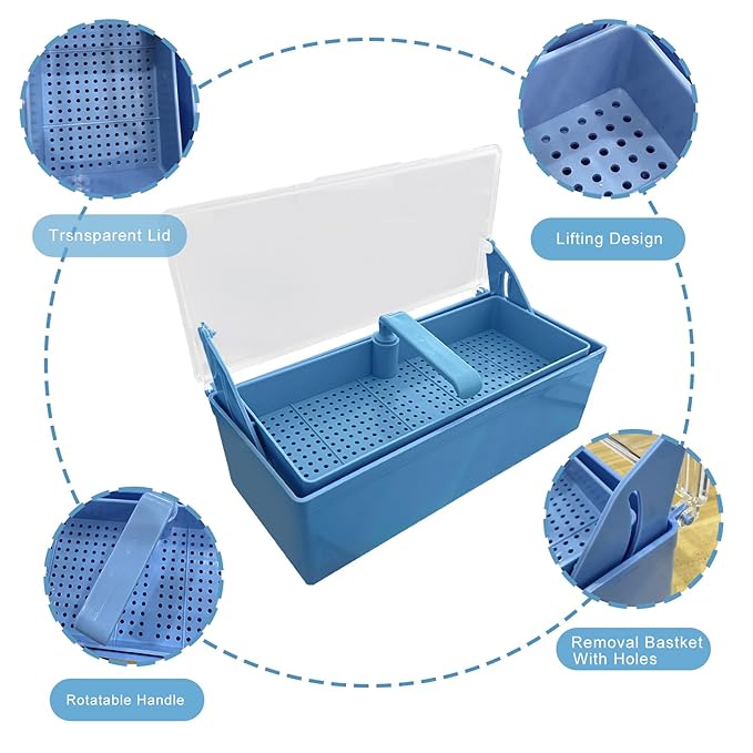 TTKBHHQ-Dental Instrument Sterilization Box, Cold Sterilization Tray Depository for Plastic Instruments for Dentistry, Dental Tools, Tattooing, and Nail Care. (blue)