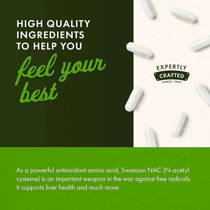 Swanson NAC N-Acetyl Cysteine Antioxidant Liver Support & Amino Acids Supplement 600 mg 100 Capsules