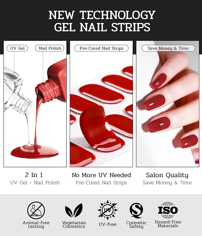 Nail Polish Strips - 22 Pcs Salon Quality Gel Nail Stickers - Long Lasting Wraps (Moonlight White)