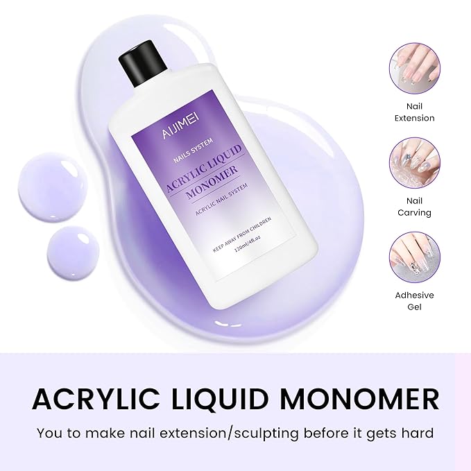 AIJIMEI Professional Acrylic Liquid Monomer & Nail Brush Cleaner Set for Quick Cleaning of Nail Brushes and Nail Extension Glue Nail Products, Suitable for Beginners DIY Home Nail Salon 120ml/4fl.oz