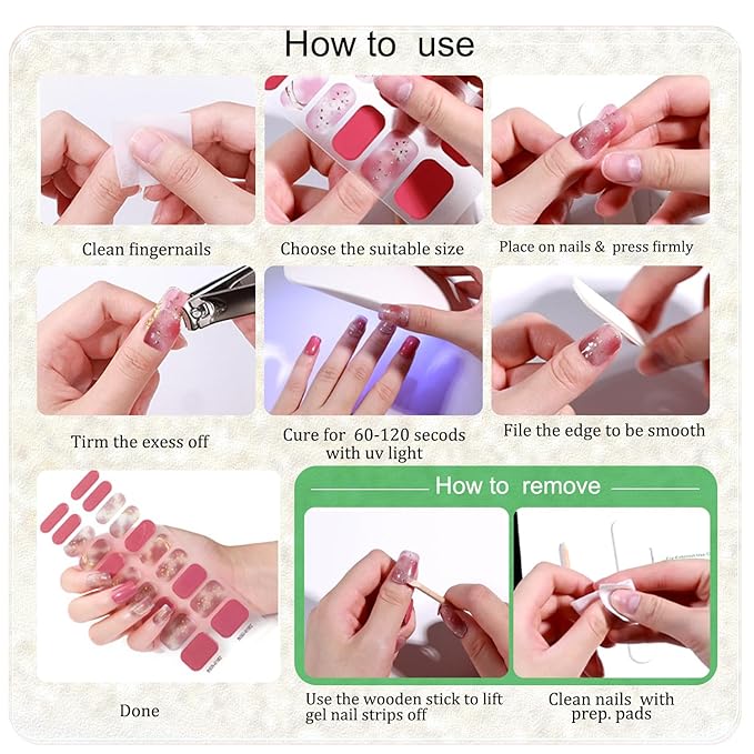 WOKOTO 20 Pcs Hotpink Semi Cured Gel Nail Strips With Nail File & Wooden Stick Nail Polish Strips Gel Nail Stickers Full Nail Wraps For Women Girls Stick On Real Nail Polish Stickers For Nails