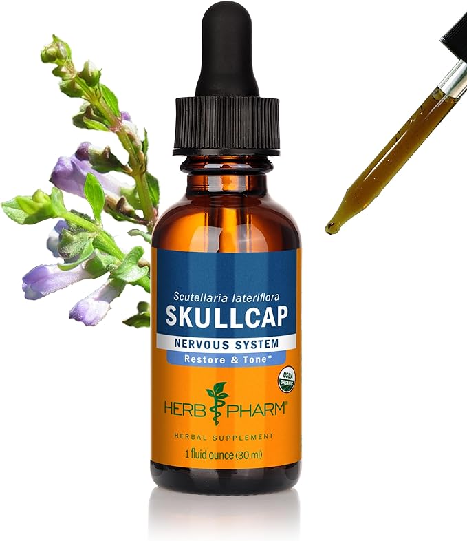 Herb Pharm Certified Organic Skullcap Liquid Extract for Nervous System Support, Organic Cane Alcohol, 1 Ounce