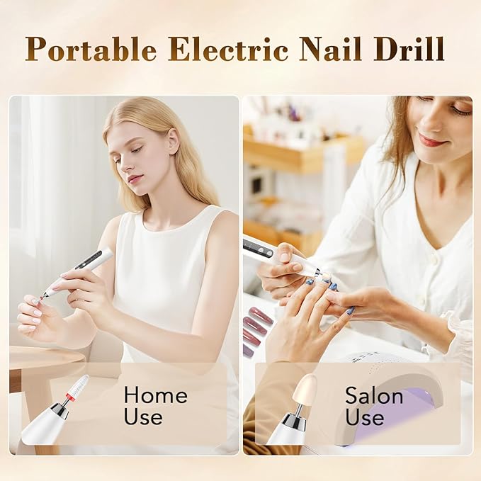 Electric Nail File, DOCOCO Cordless Nail Drill, Portable Efile Nail Set for Acrylic Gel Dip Powder Nails, Rechargeable Nail Machine with Nail Drill Bits for Salon Home