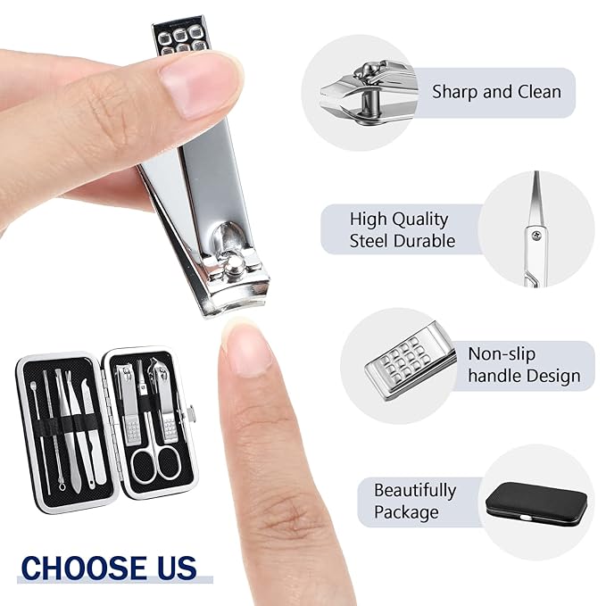 Lasnten 24 Set Christmas Manicure Set Bulk Nail Clippers Grooming Nail Kit Stainless Steel Professional Pedicure Kit Pedicure Tools with Travel Case Gifts for Xmas Men Women(8 in 1,Black)