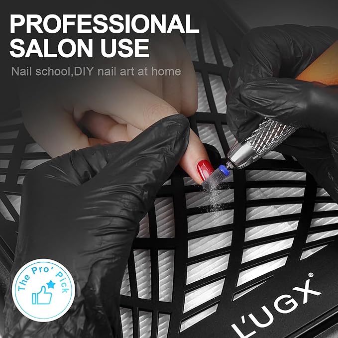 L'UGX Dust Collector Nail Tech Rechargeable with 2 Reusable Filter, Professional Nail Dust Collector Fan Extractor Powerful Suction Vacuum Dust Collector for Nails, Perfect for Home Salon Use - Black