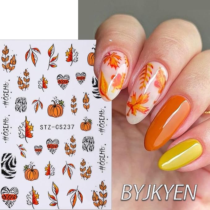 Fall Nail Stickers for Nail Art, Maple Leaf Nail Decals Self-Adhesive Pumpkin Spider Maple Leaves Nail Art Design Sticker Thanksgiving Nail Sticker Acrylic DIY Manicure Decoration for Women 6 Sheets