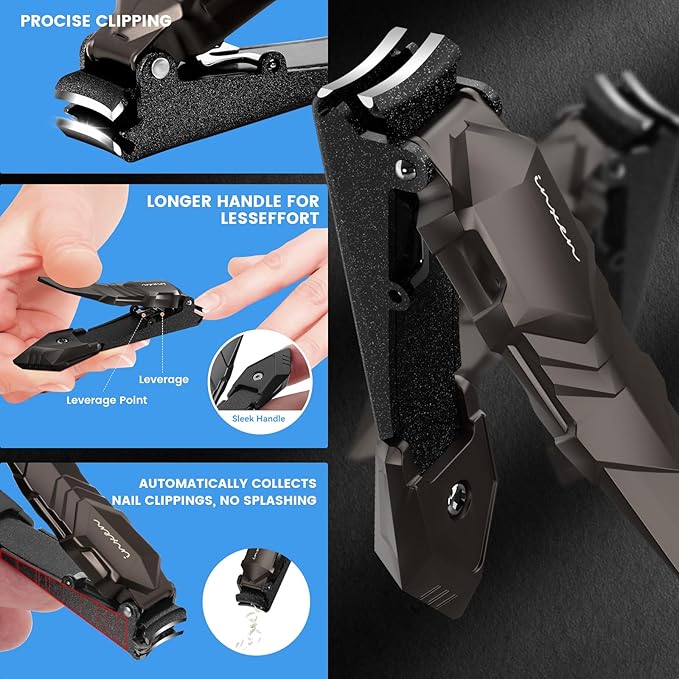 Nail Clippers for Men with Catcher – No Splash, Self-Collecting Premium Steel Clippers for Fingernails & Toenails, Ideal Gifts for Men& Grooming Gifts, Great Gadget & Stocking Stuffer Gift