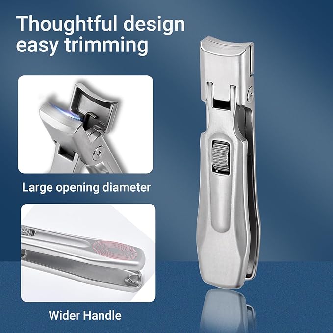 Stainless Steel Nail Clippers for Thick Nails - Ultra Sharp Professional Clipper & File Set with Secure Safety Lock - Seniors, Men, Women (Silver)