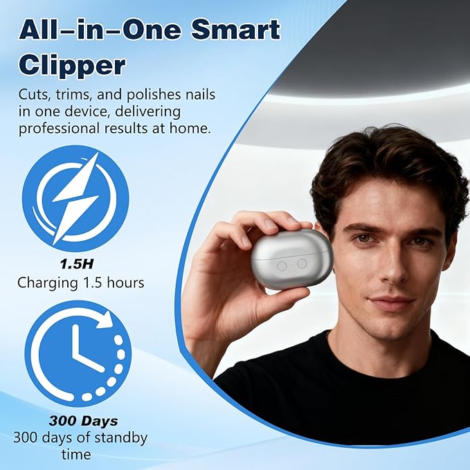 Fanyil Easy Clip Nail Clippers, 3 in 1 Easyclip Smart Electric Nail Clipper for Seniors, Electric Nails Care Tool with LED Light, Safety Fingernail Trimmer for Kids, Adult, Seniors (Grey)