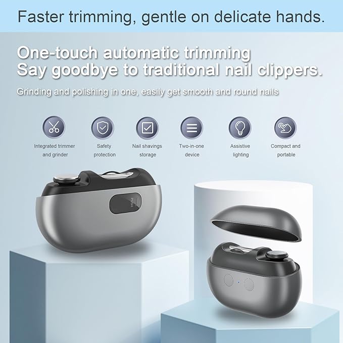 Fanyil Easyclip Smart Nail Clipper, 2025 Upgraded 3-in-1 Automatic Nail Trimmer with LED Light and Clip Storage, Safer for Infants, The Elderly, and Adults (White)