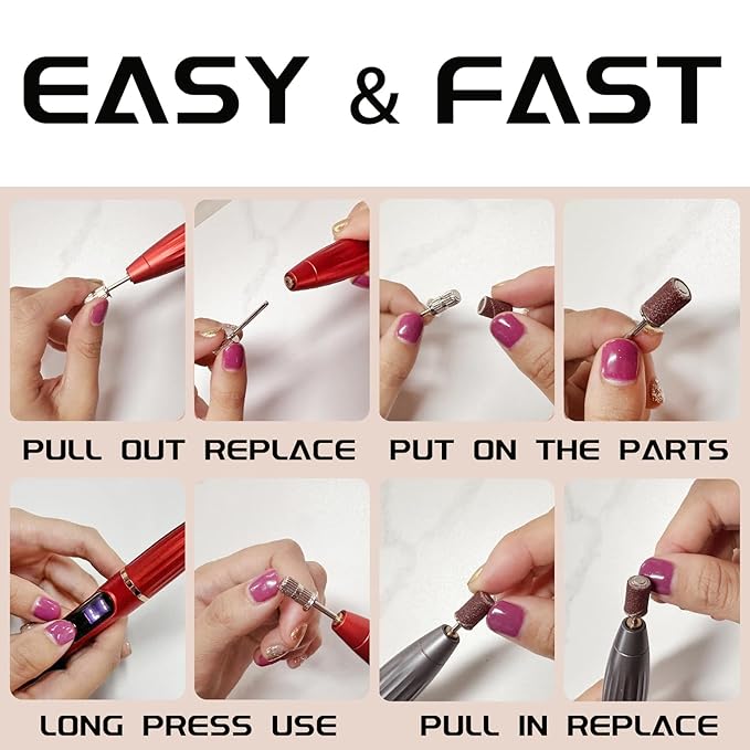 Cordless Electric Nail Drill 35000RPM Rechargeable Portable Nail File Kit for Acrylic & Gel Nails, Professional Manicure Pedicure Buffer Tool for Home & Salon (White)