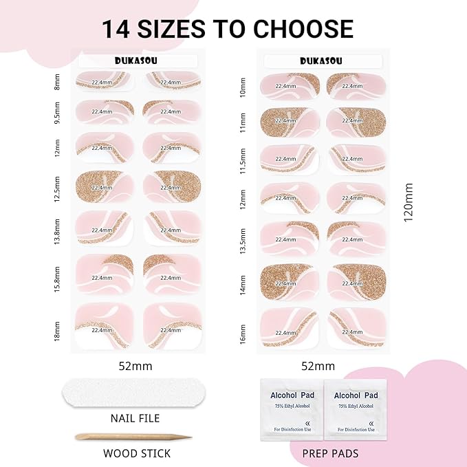 Semi Cured Gel Nail Strips 2 Set, (French,Gradient Pink) 56 Pcs Gel Nail Stickers Wraps, Works with Any UV Lamps,Long Lasting DIY Nail Art Gift for Women,Salon-Quality, Easy to Apply