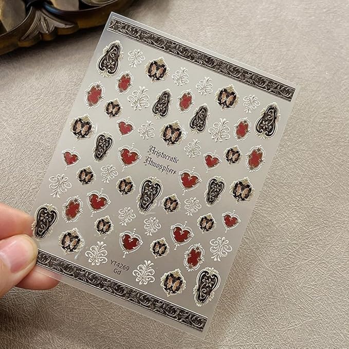 1 Sheets Sliver Nail Stickers for Nail Art, Boho Embossed Jelly Self-Adhesive Butterfly Heart Nail Decals, Nail Supplies Nail Art Designs Accessories for Women and Girls Manicure DIY Decoration