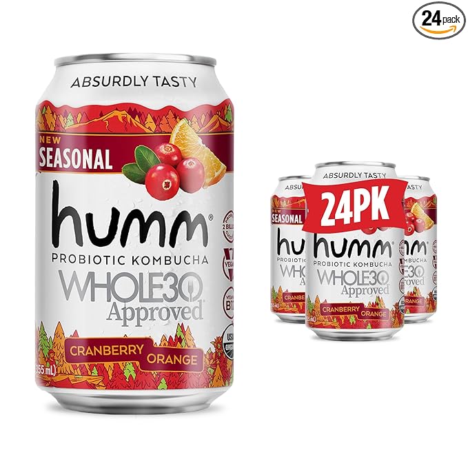 Humm Whole30 Approved Kombucha, Cranberry Orange, Organic, Vegan & GMO Free (24 Pack)