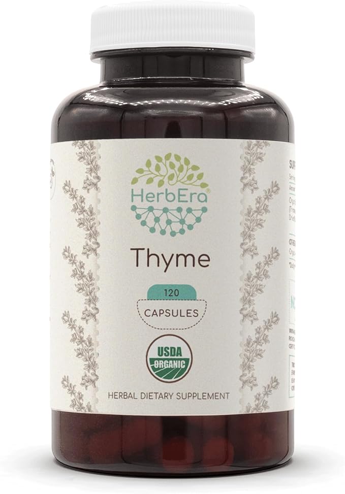 Thyme 120 Capsules, 800 mg, USDA Organic Thyme (Thymus Vulgaris) Dried Leaf (120 Capsules)