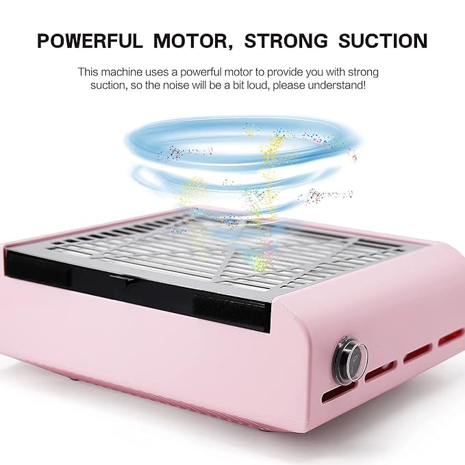 AONOLOVO Nail Dust Collector Machine, Upgraded Powerful Nail Vacuum Suction Fan Dust Extractor with Stainless Steel Cuticle Pusher for Acrylic Dip Nail Gel Polish Removal (Pink)