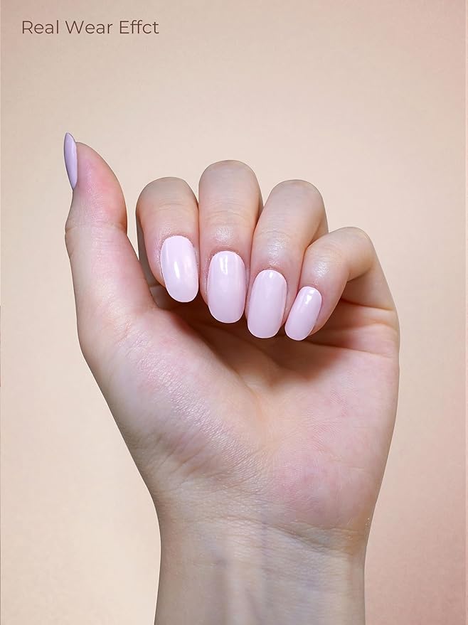 Pre Cured Gel Nail Strips - 44PCS Salon Quality Gel Nail Stickers - Long Lasting Polish Wraps for Women no UV Light Needed Easy Apply& Remove (Nordic Pink）