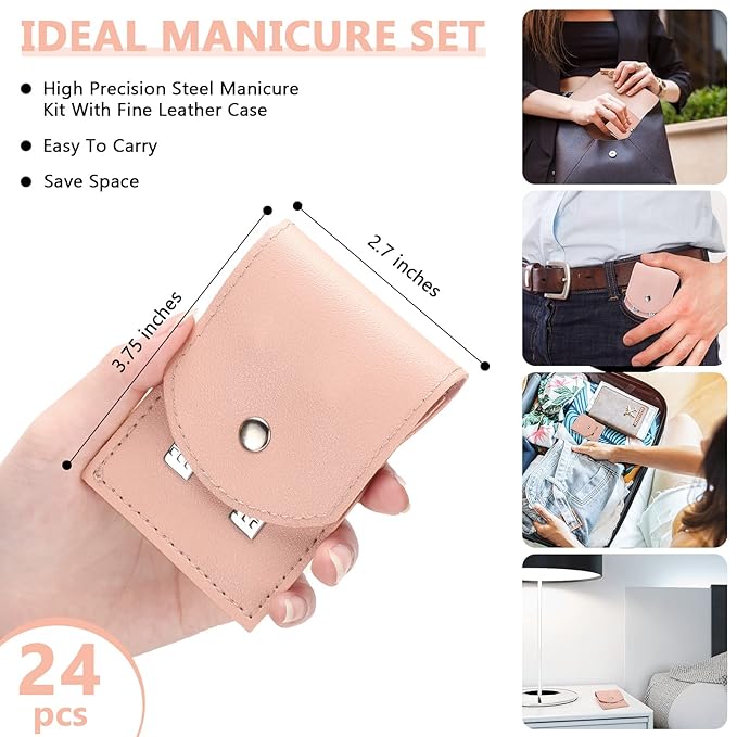Geosar 12 Sets Manicure Set Nail Clippers Pedicure Kit Stainless Steel Professional Pedicure Set Grooming Kits Nail Care Tools with Luxurious Travel Case for Nail Care(Pink)