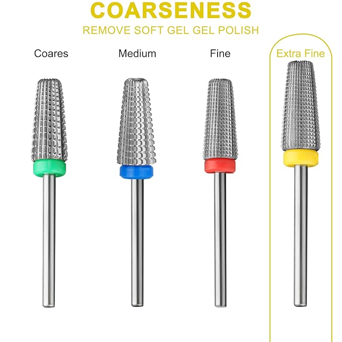 Carbide 5 in 1 Nail Drill Bit Multi-function Bits Two Way Rotate use for Both Left and Right Handed Fast remove Acrylic or Hard Gel Manicure Nail Art Drill Machine (Extra Fine - XF, Silver)