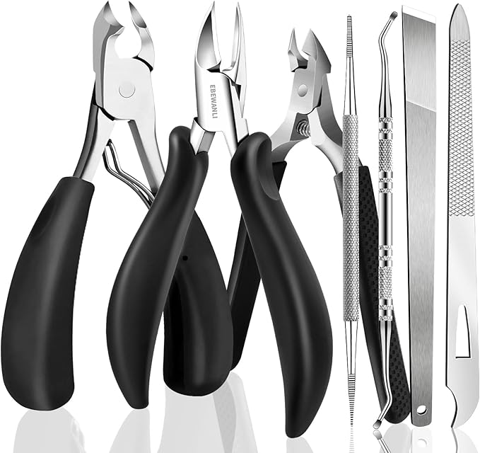 Toe Nail Kit, 7PCS Pedicure Tools for Feet, Heavy Duty Toenail Clippers for Thick Toenails or Ingrown Toenail Removal, Professional Nail Nippers Cutters with Non-Slip Handle for Seniors