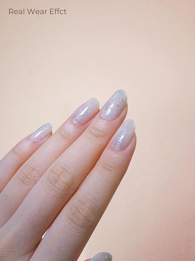Pre Cured Gel Nail Strips - 44PCS Salon Quality Gel Nail Stickers - Long Lasting Polish Wraps for Women no UV Light Needed Easy Apply& Remove (Midnight White)